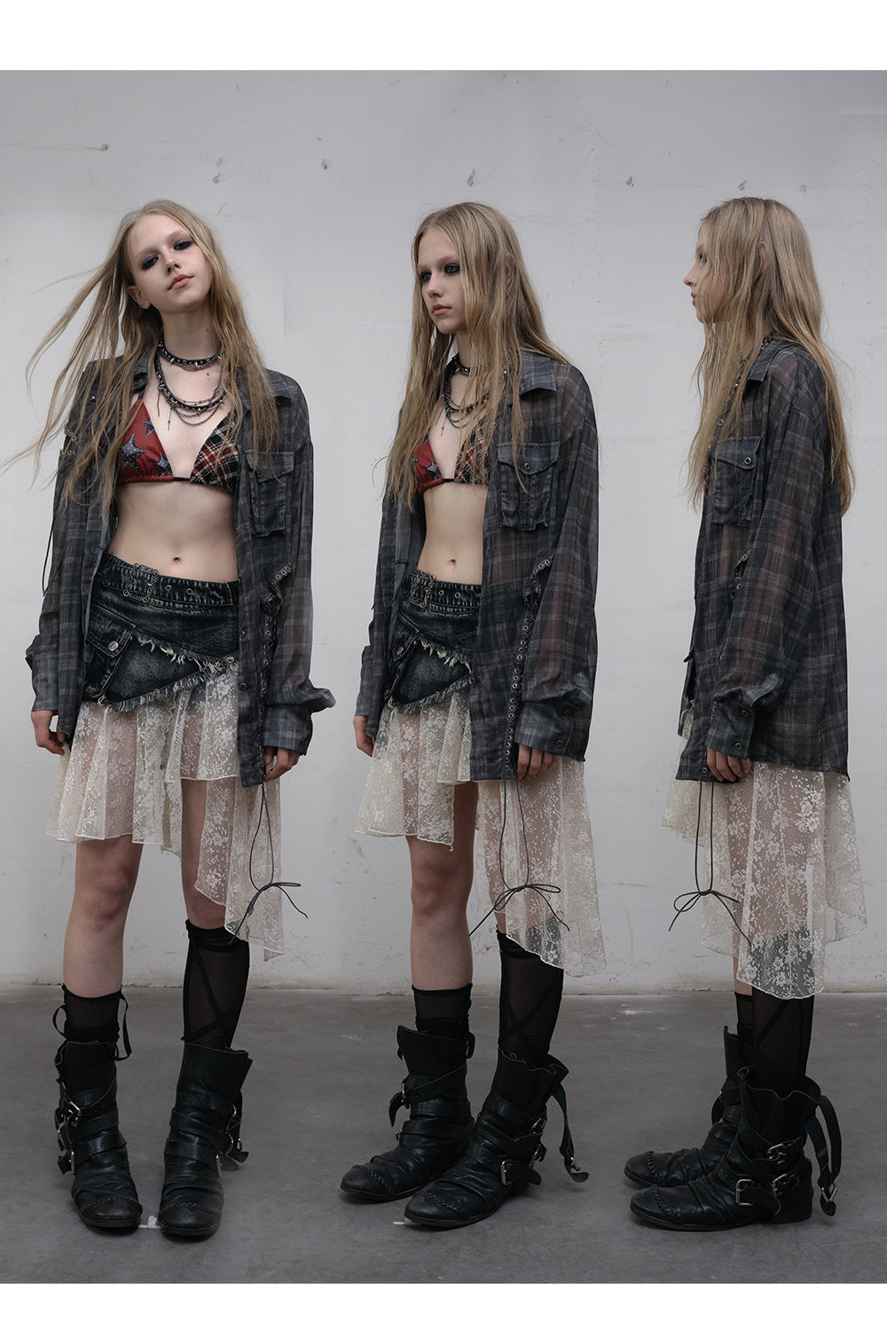 Lace Denim Asymmetrical Skirt