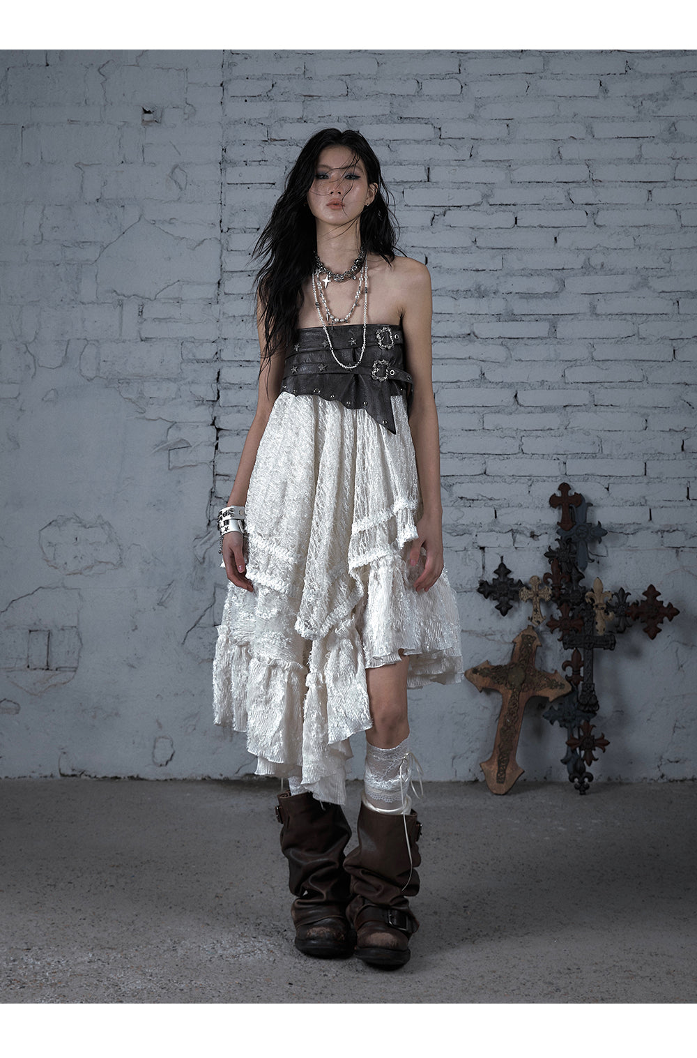 Plaid Lace 2-in-1 Strapless Dress/Skirt