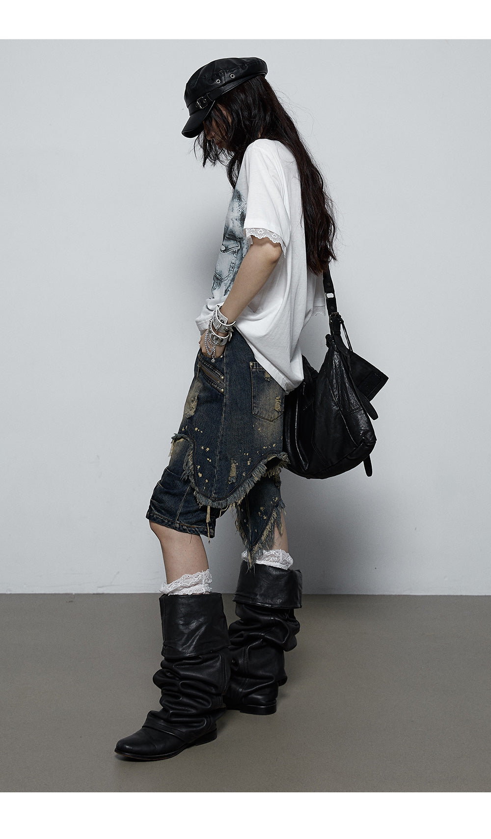 Splicing Lace Strapless Loose T-shirt