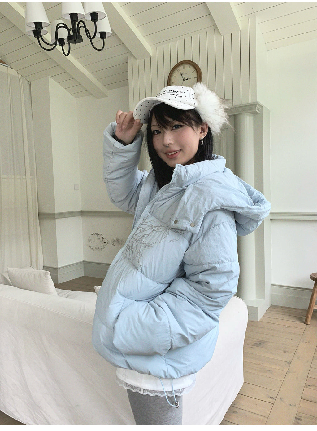 Street wing printed hooded cotton jacket