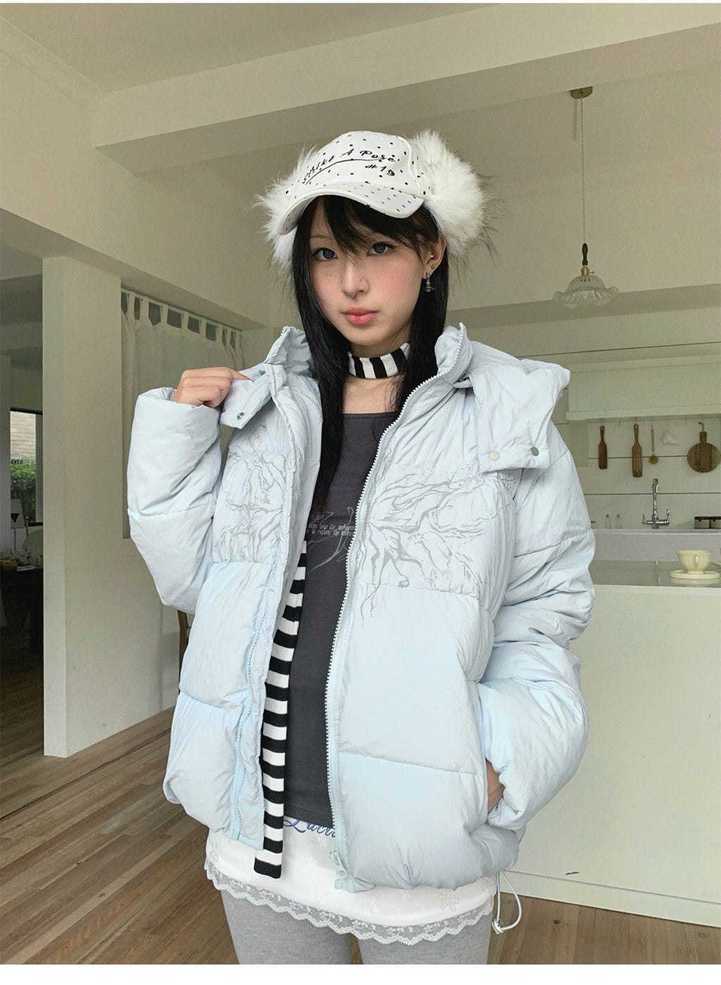 Street wing printed hooded cotton jacket