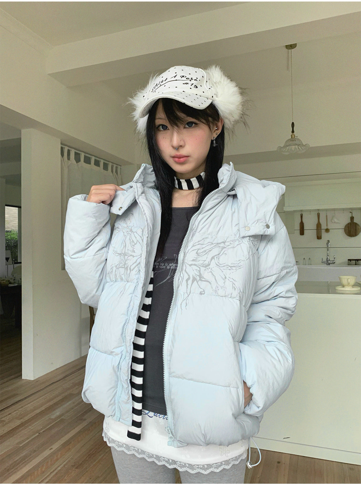 Street wing printed hooded cotton jacket