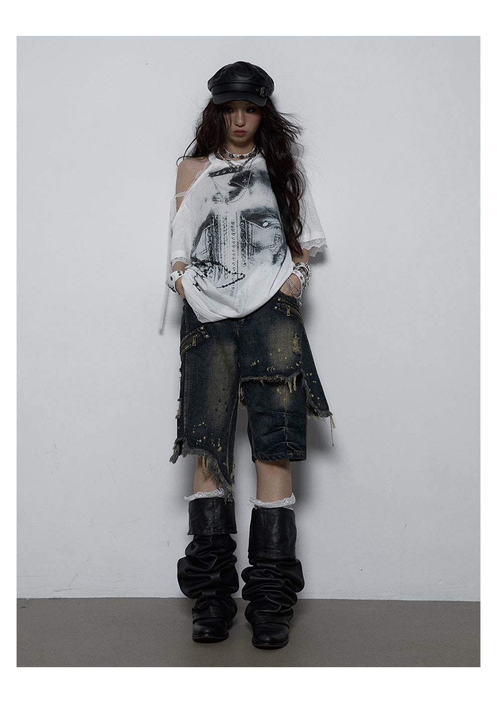 Splicing Lace Strapless Loose T-shirt
