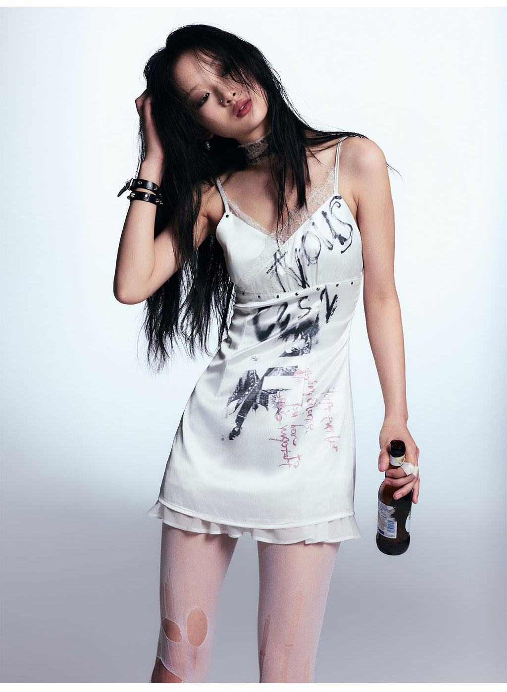 Graffiti Print Satin Camisole Dress