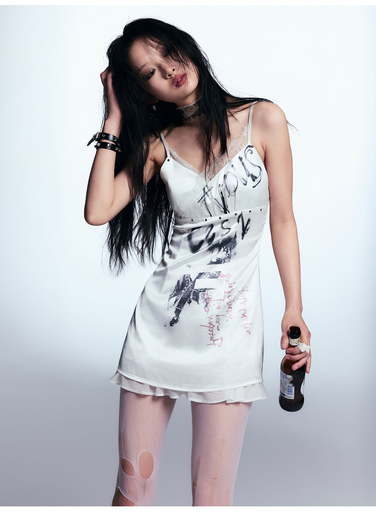 Graffiti Print Satin Camisole Dress