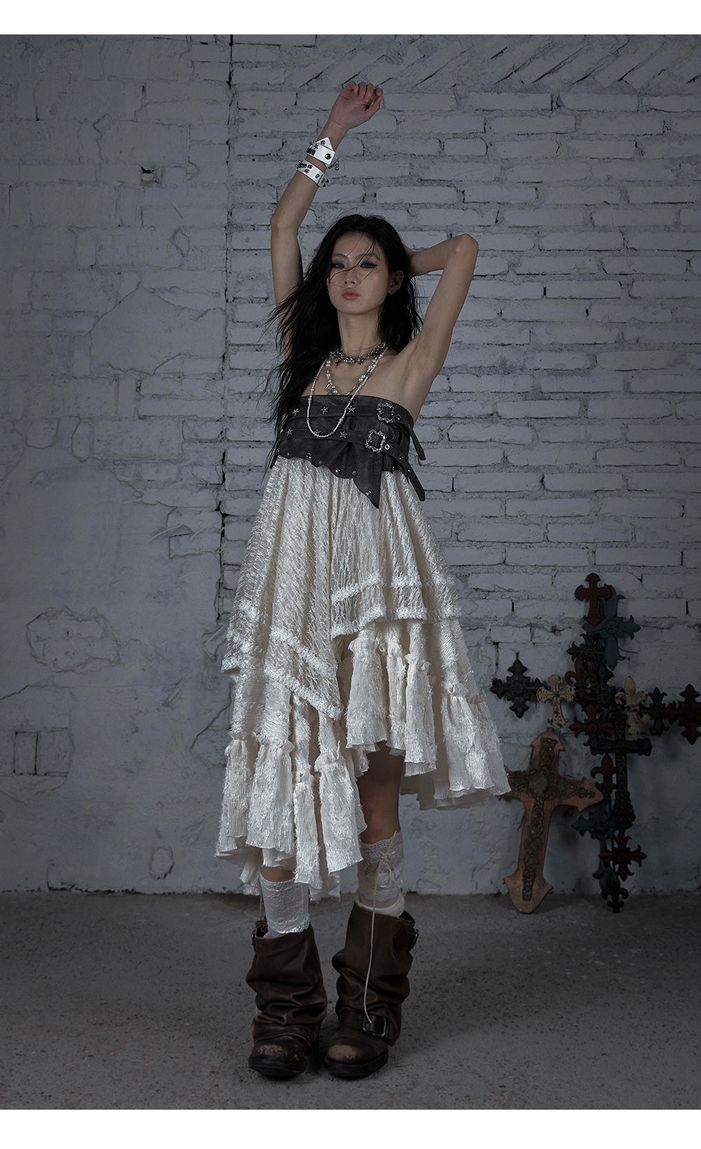 Plaid Lace 2-in-1 Strapless Dress/Skirt