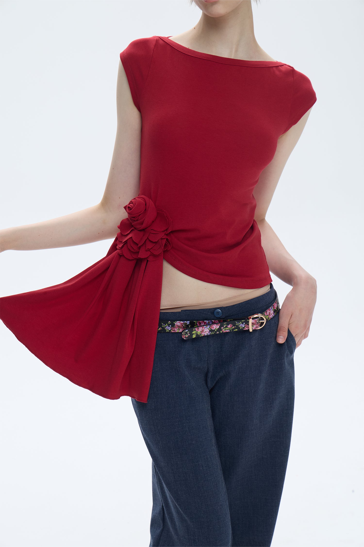 Asymmetric Floral Print T-Shirt