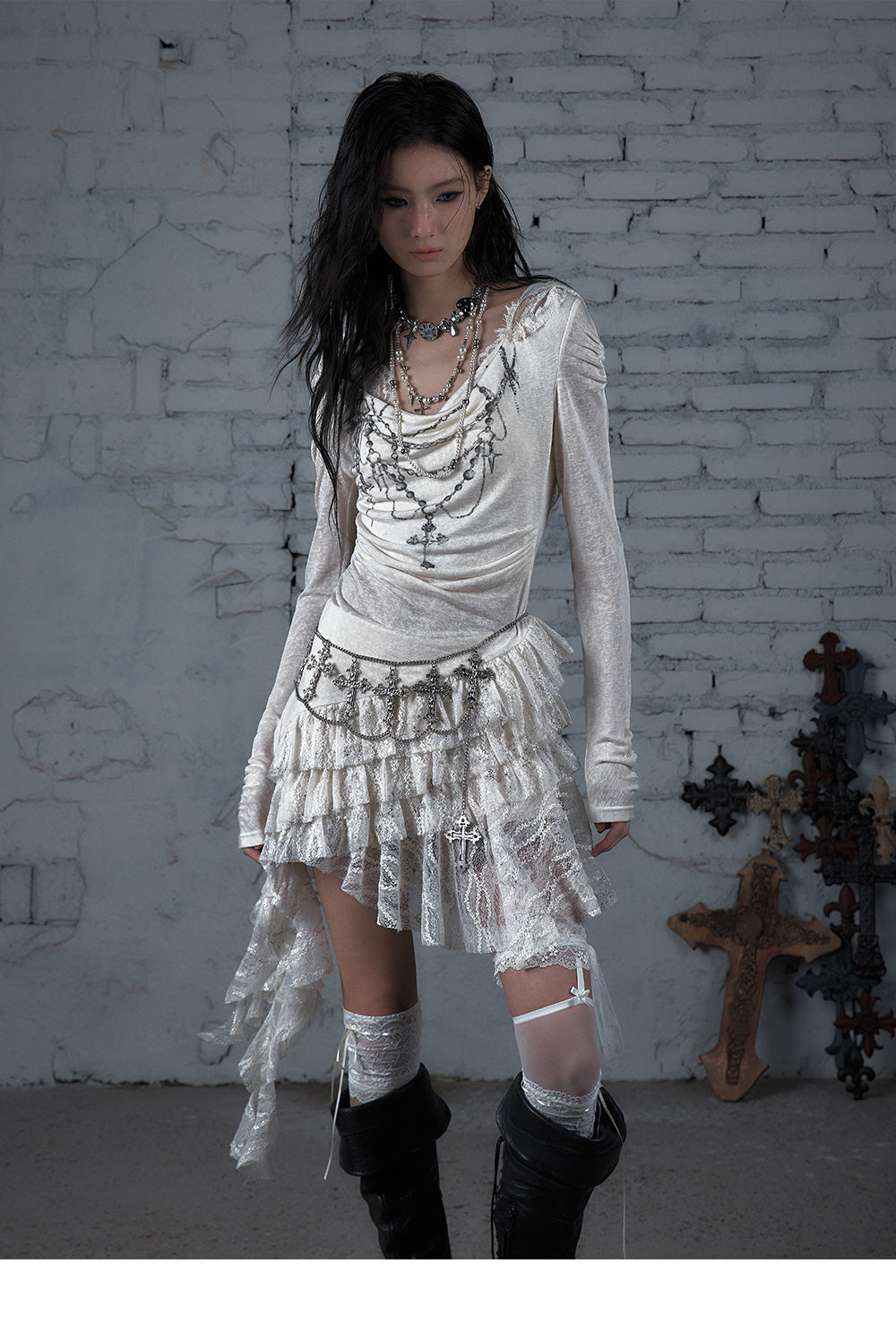 Printed Lace Long Sleeve Hooded Dress
