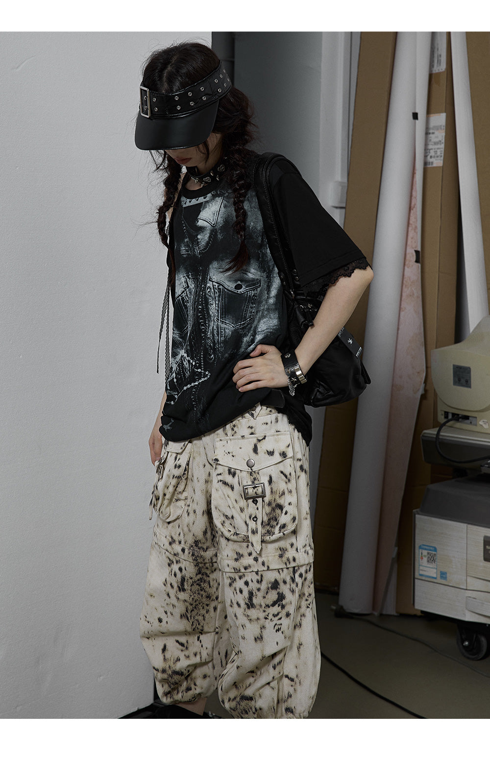 Splicing Lace Strapless Loose T-shirt