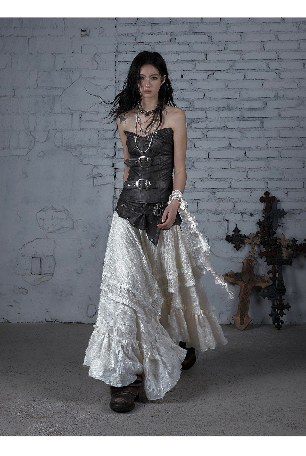 Plaid Lace 2-in-1 Strapless Dress/Skirt