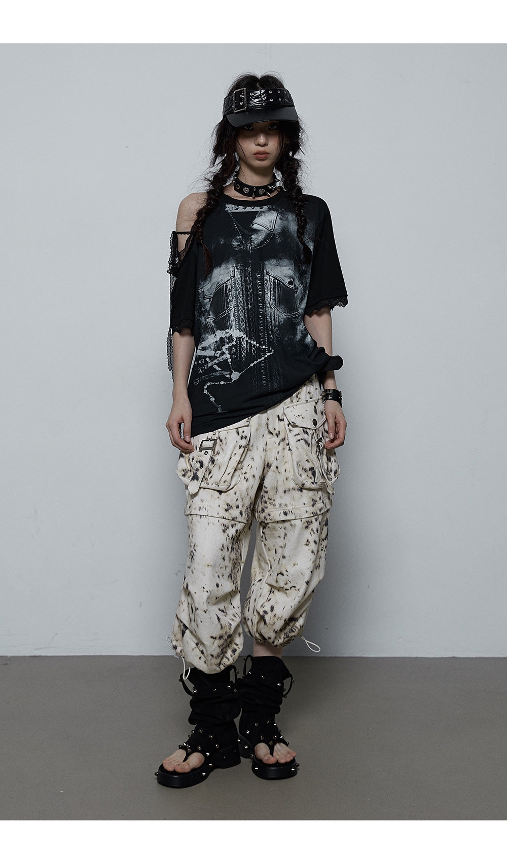 Splicing Lace Strapless Loose T-shirt