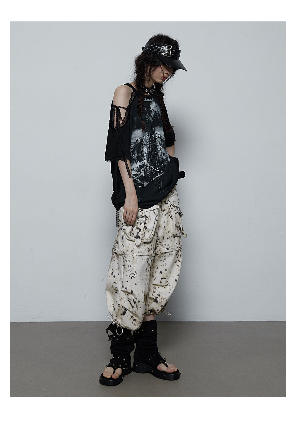 Splicing Lace Strapless Loose T-shirt