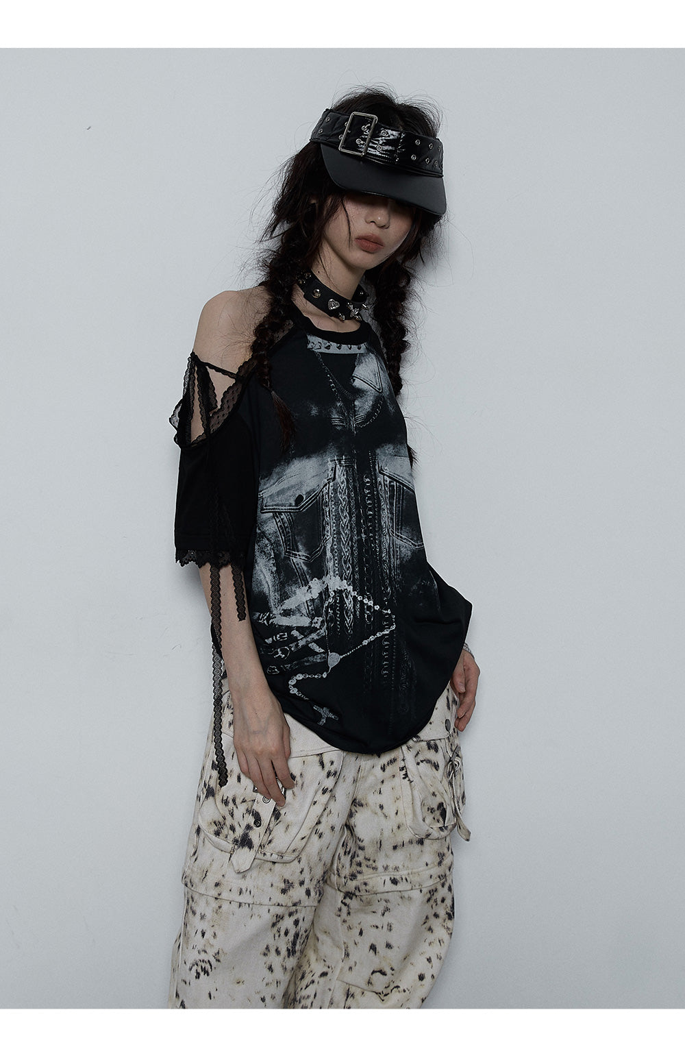 Splicing Lace Strapless Loose T-shirt
