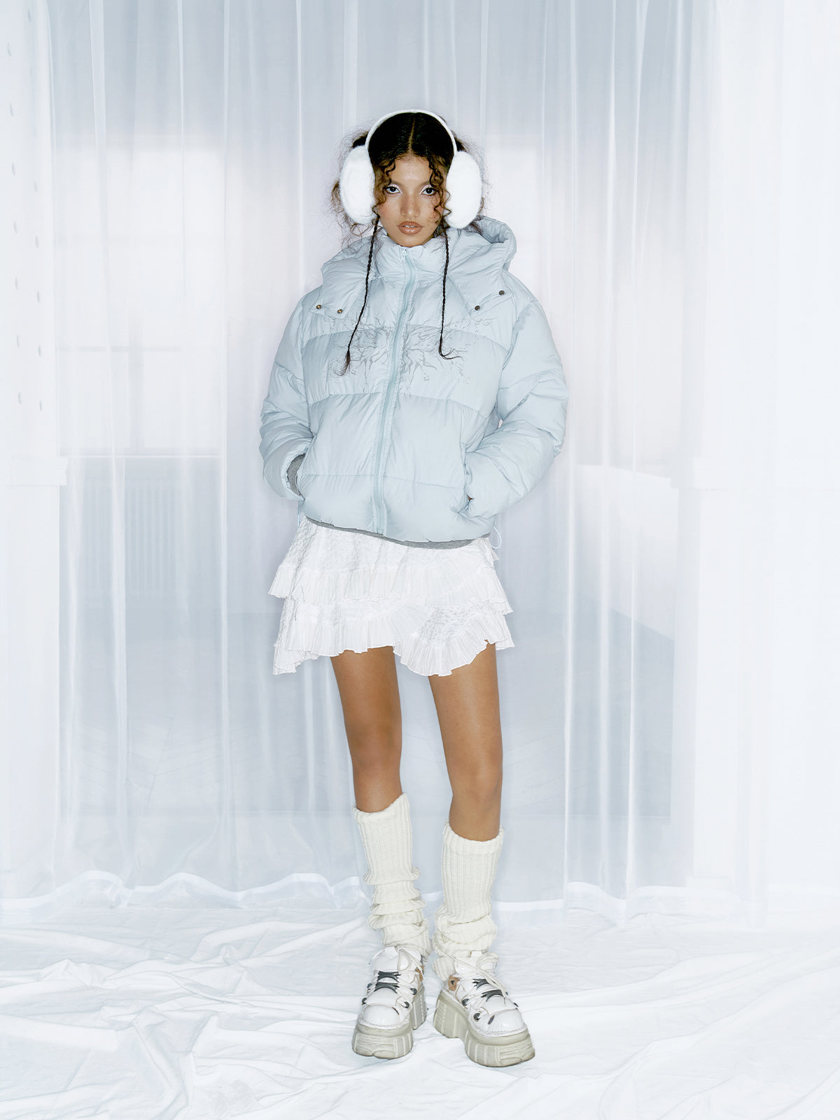 Street wing printed hooded cotton jacket