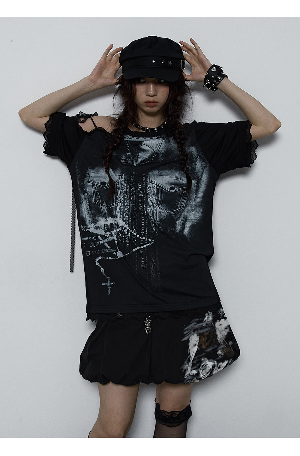 Splicing Lace Strapless Loose T-shirt