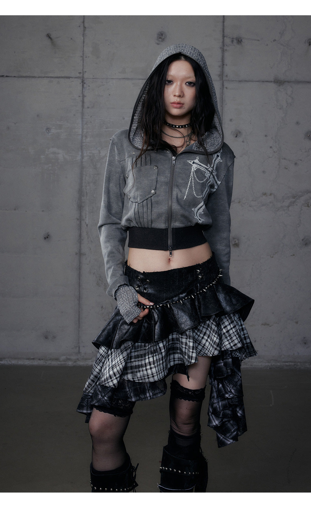 Plaid Asymmetrical Heavy-Duty Skirt