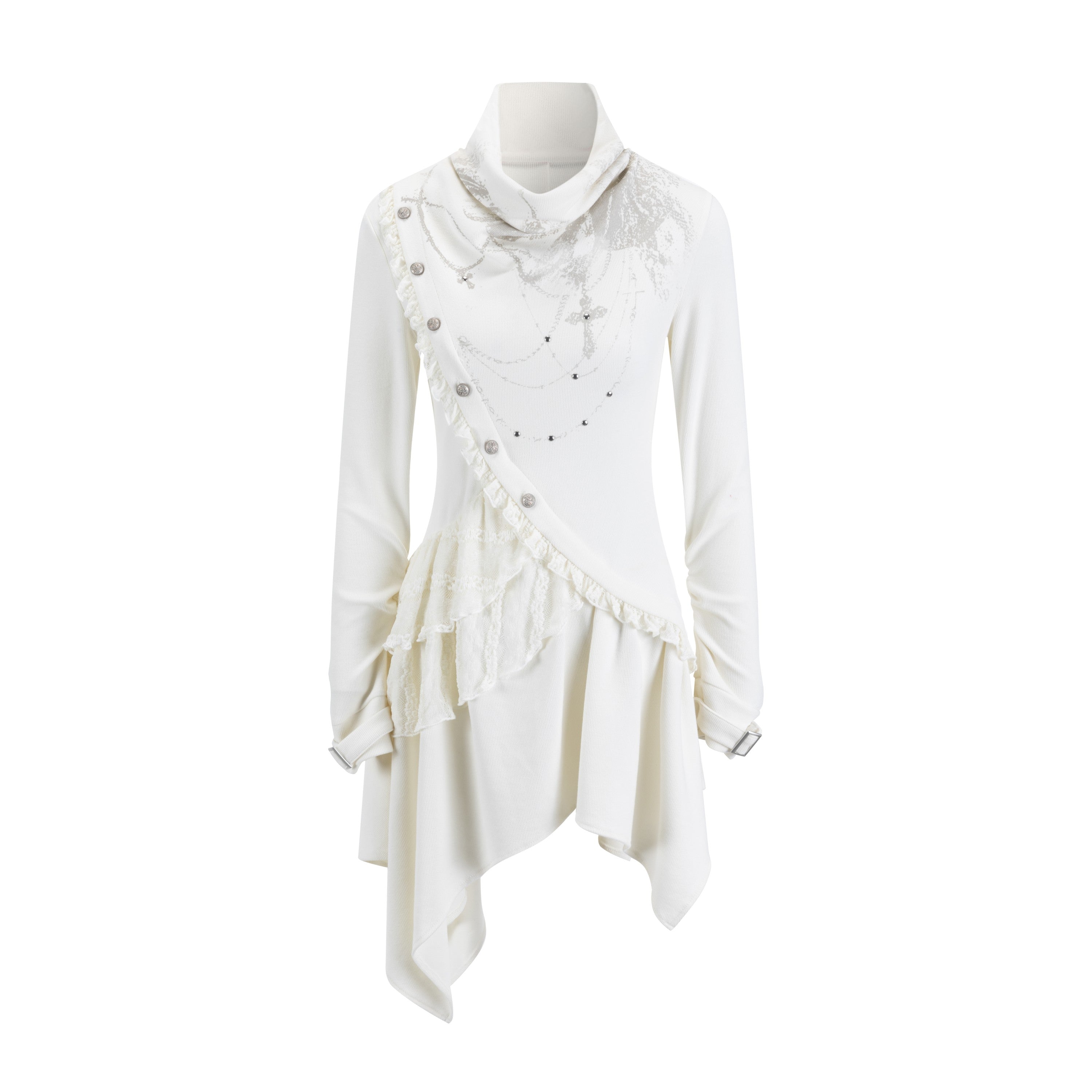 Asymmetric Print Diagonal Placket Dress