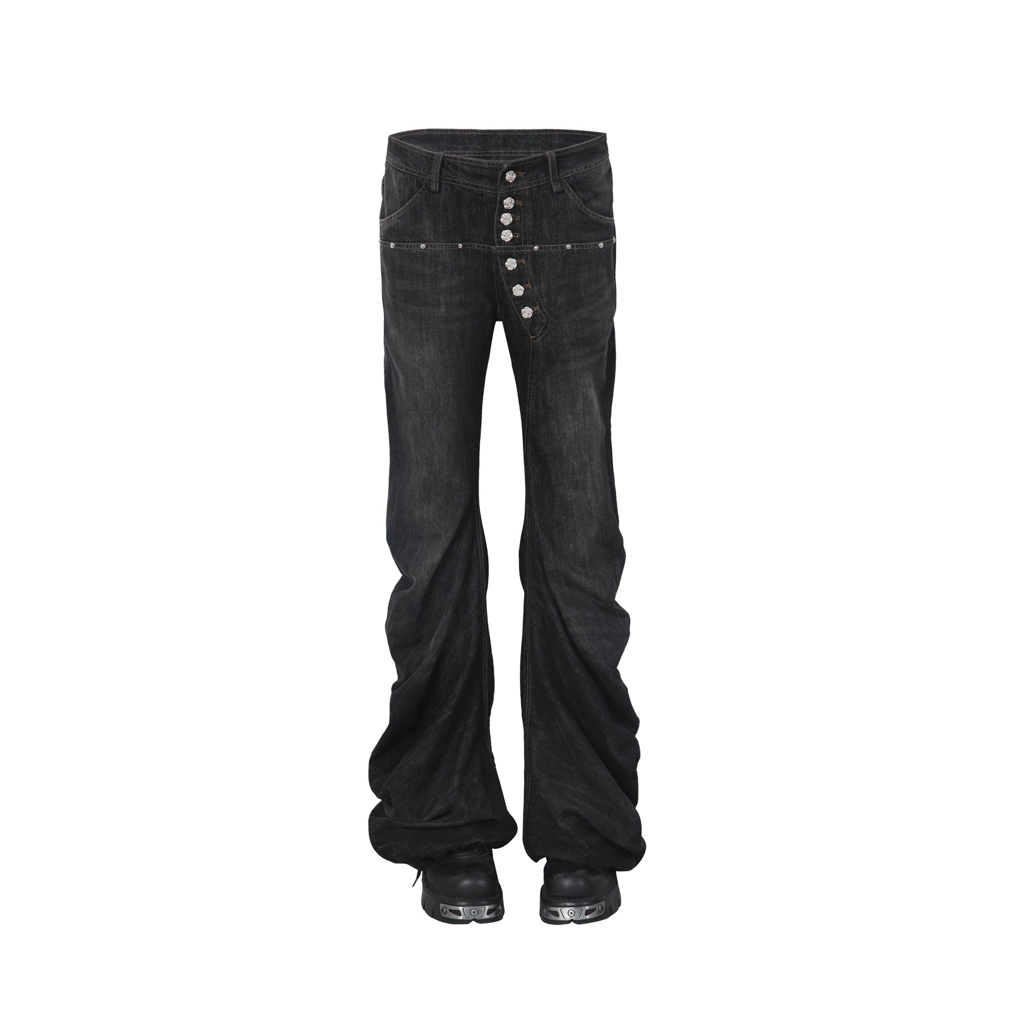 Scimitar-Shape Stacked Flare Jeans