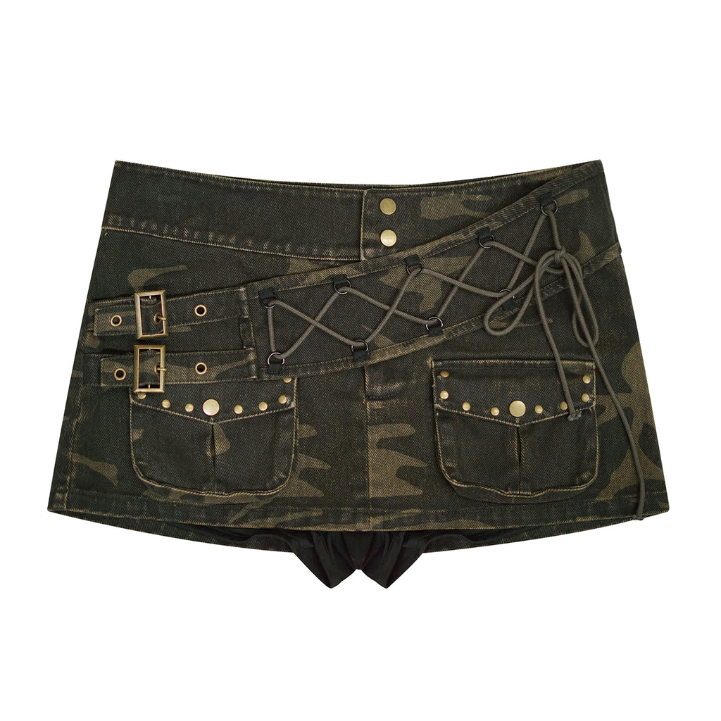 Vintage Camo Low-Waist Mini Skirt