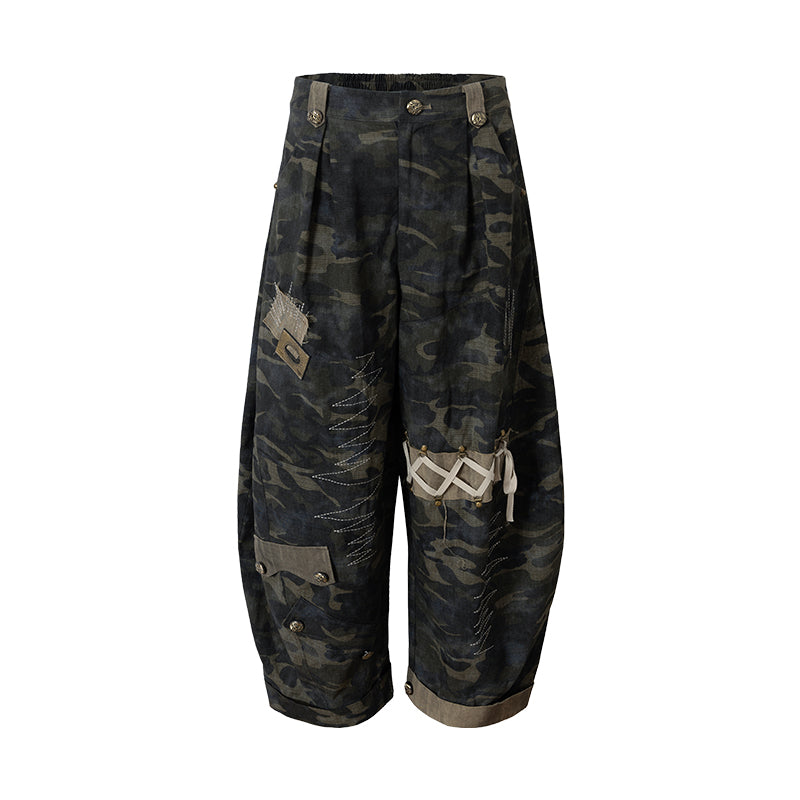 Wide Leg Heavy Embroidery Camo Pants