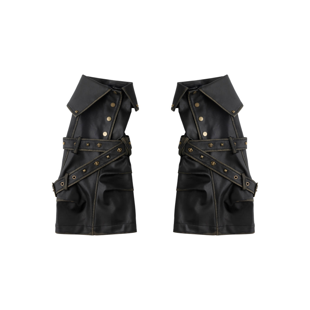 Irregular Studded Leather Strap Washed Button Leg Warmers