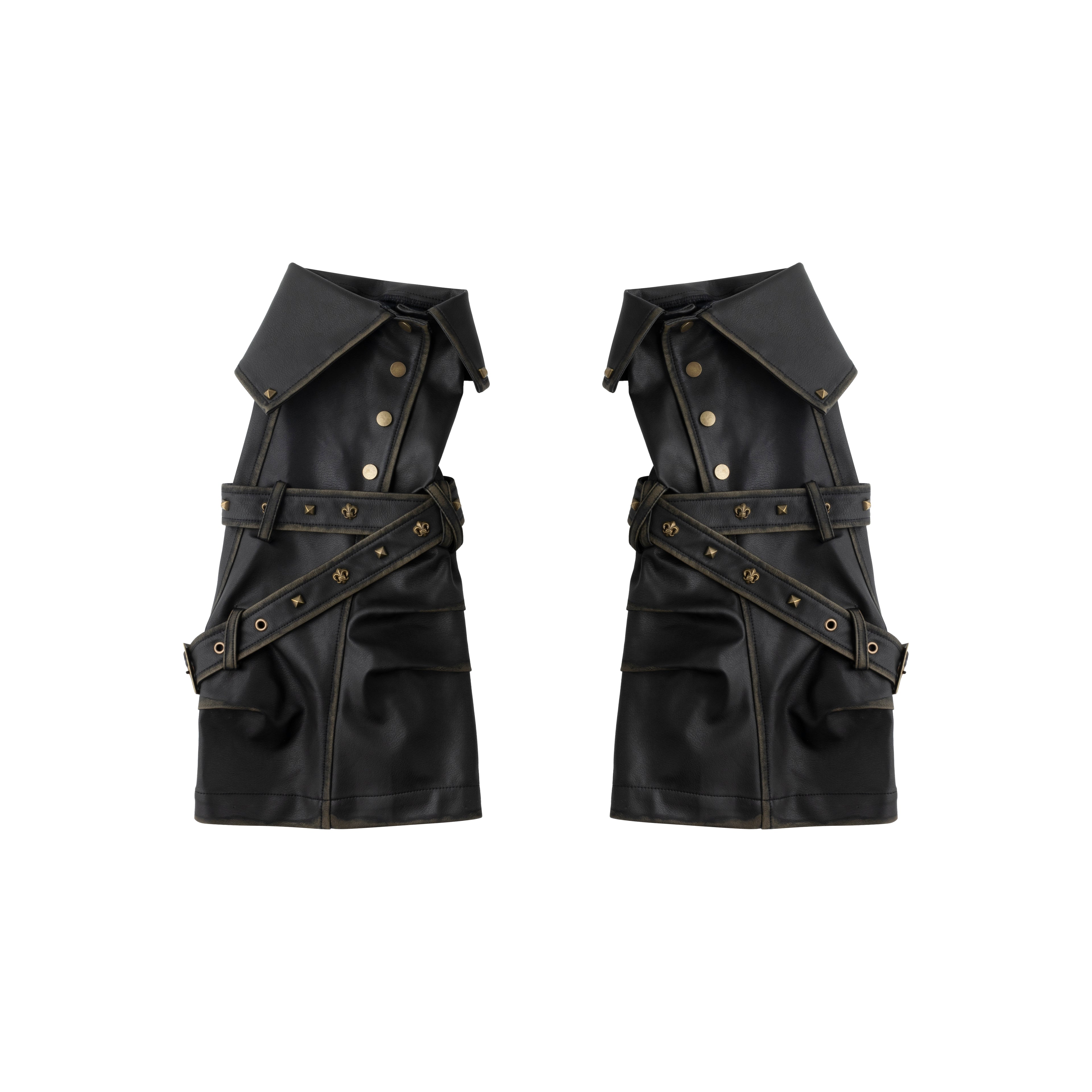 Irregular Studded Leather Strap Washed Button Leg Warmers