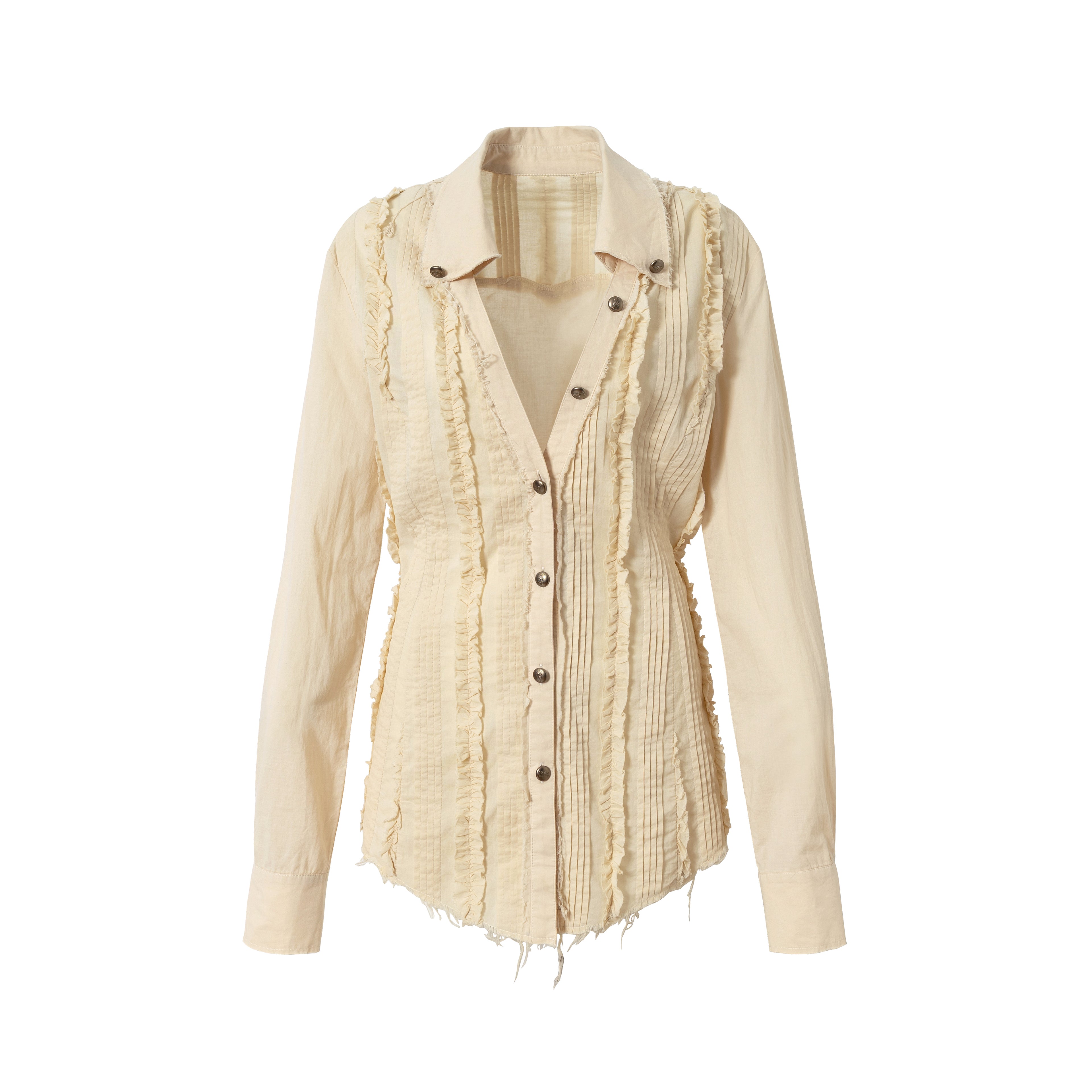 Lace V-Neck Puff Short/Long Sleeve Shirt