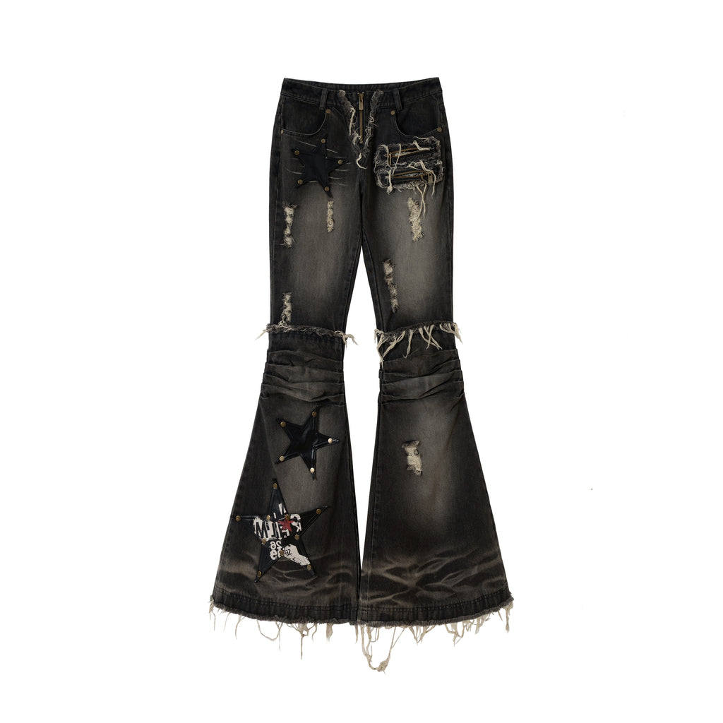 Star Flare Washed Denim Pants