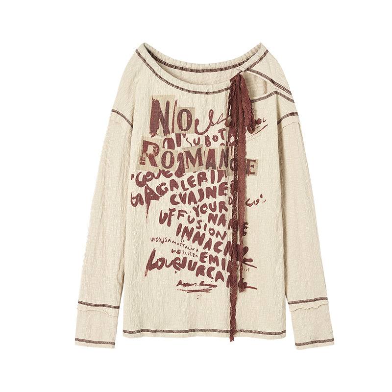 Distressed Tie-Dye Lace Print Oversized Tee
