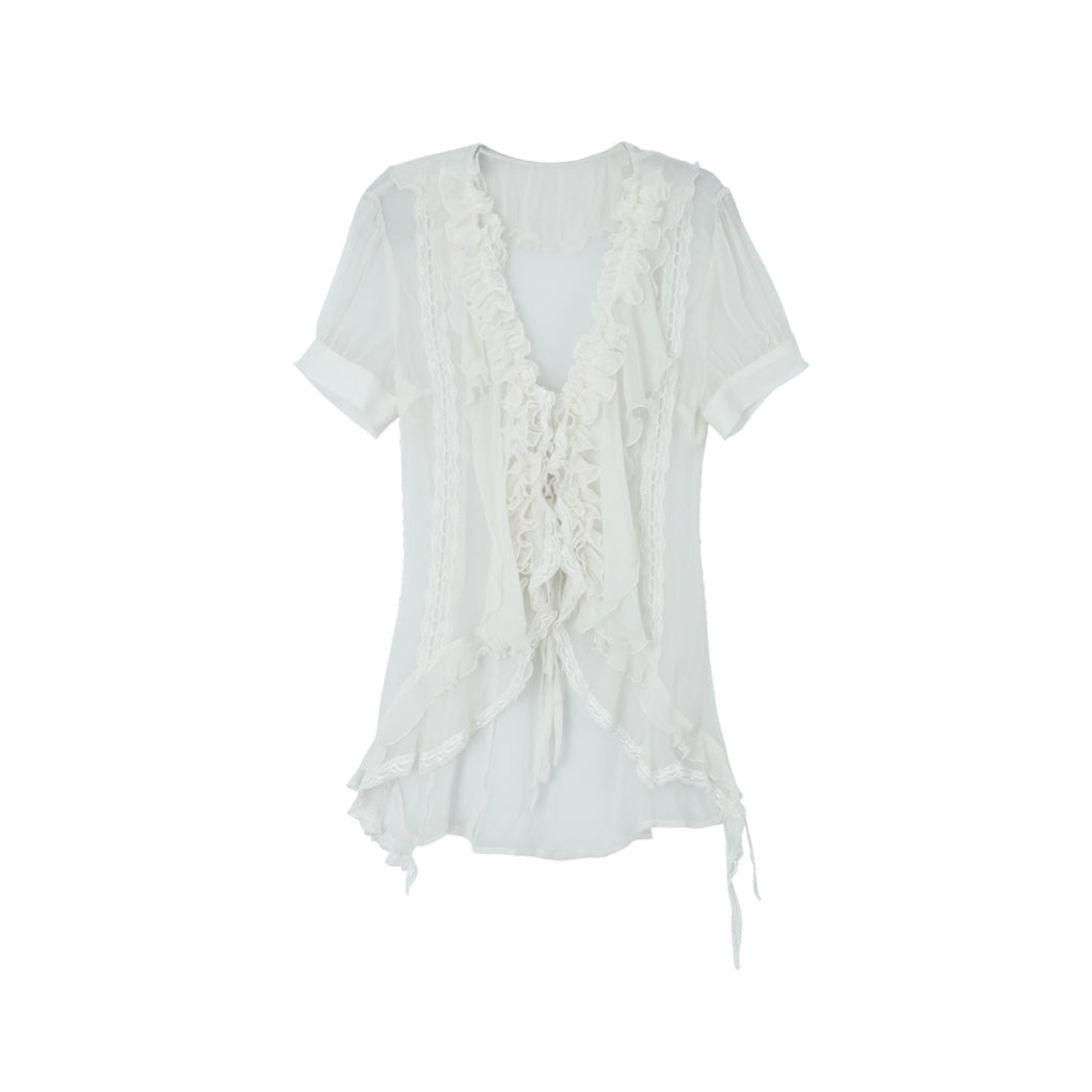 Textured Chiffon Shirt with Asymmetrical Hem