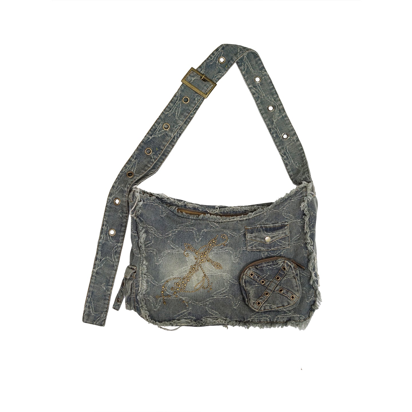 Star & Cross Print Distressed Sling Bag