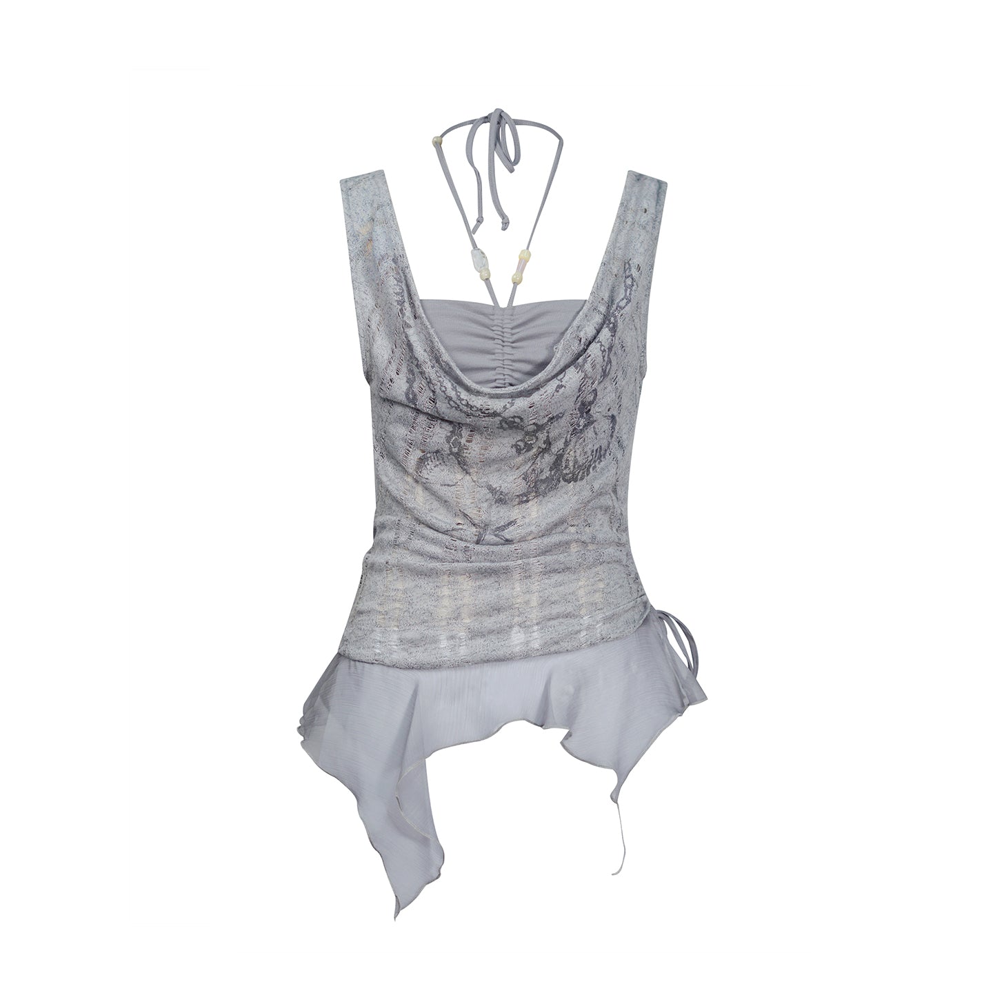 Beaded Chiffon Cut-Out Draped Neck Shell Top