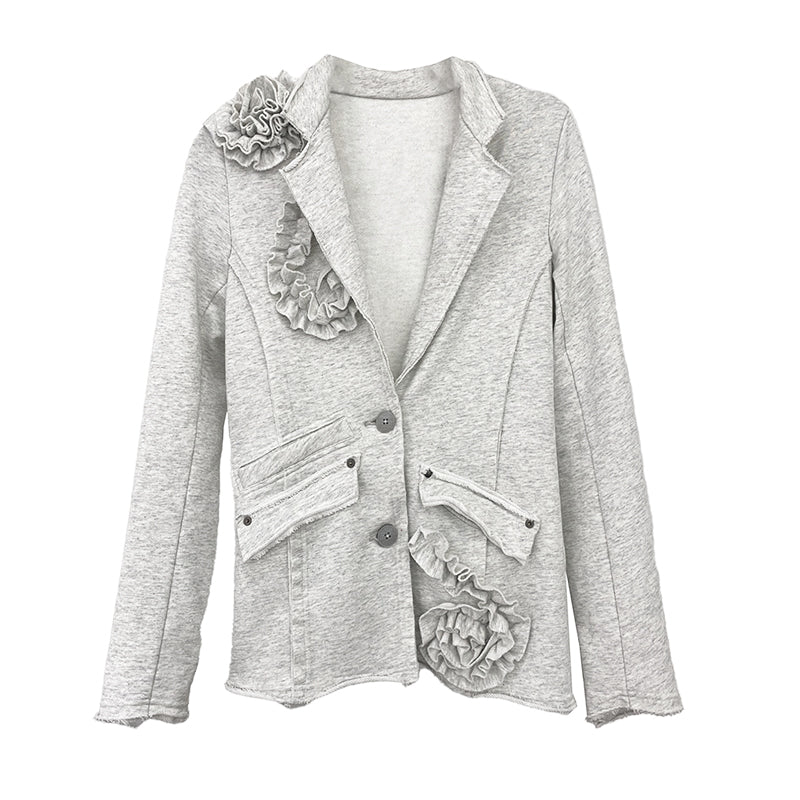 Reverse-Stitch 3D Floral Hooded Blazer