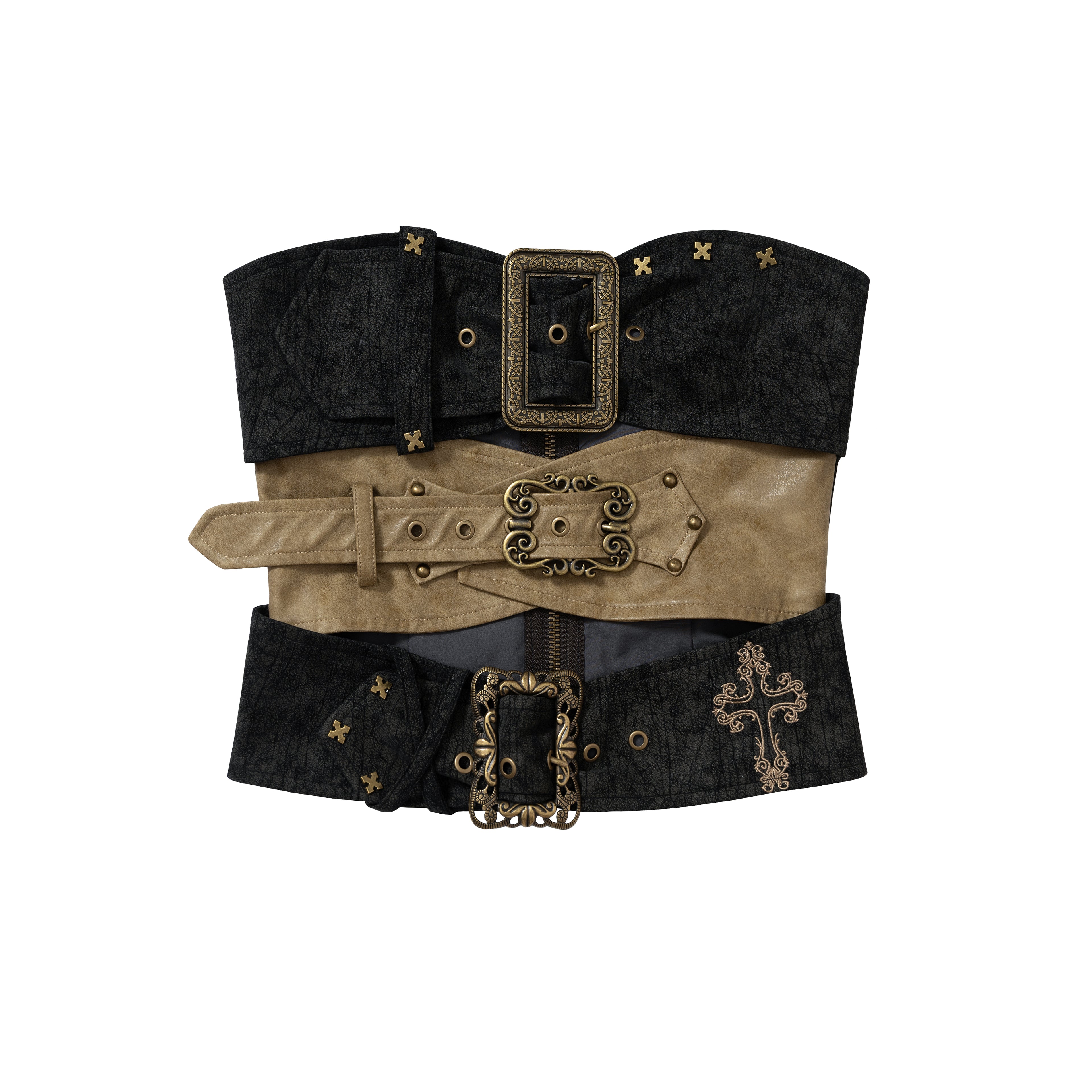 Leather Strap Metal Asymmetrical Color-Block Tube Top