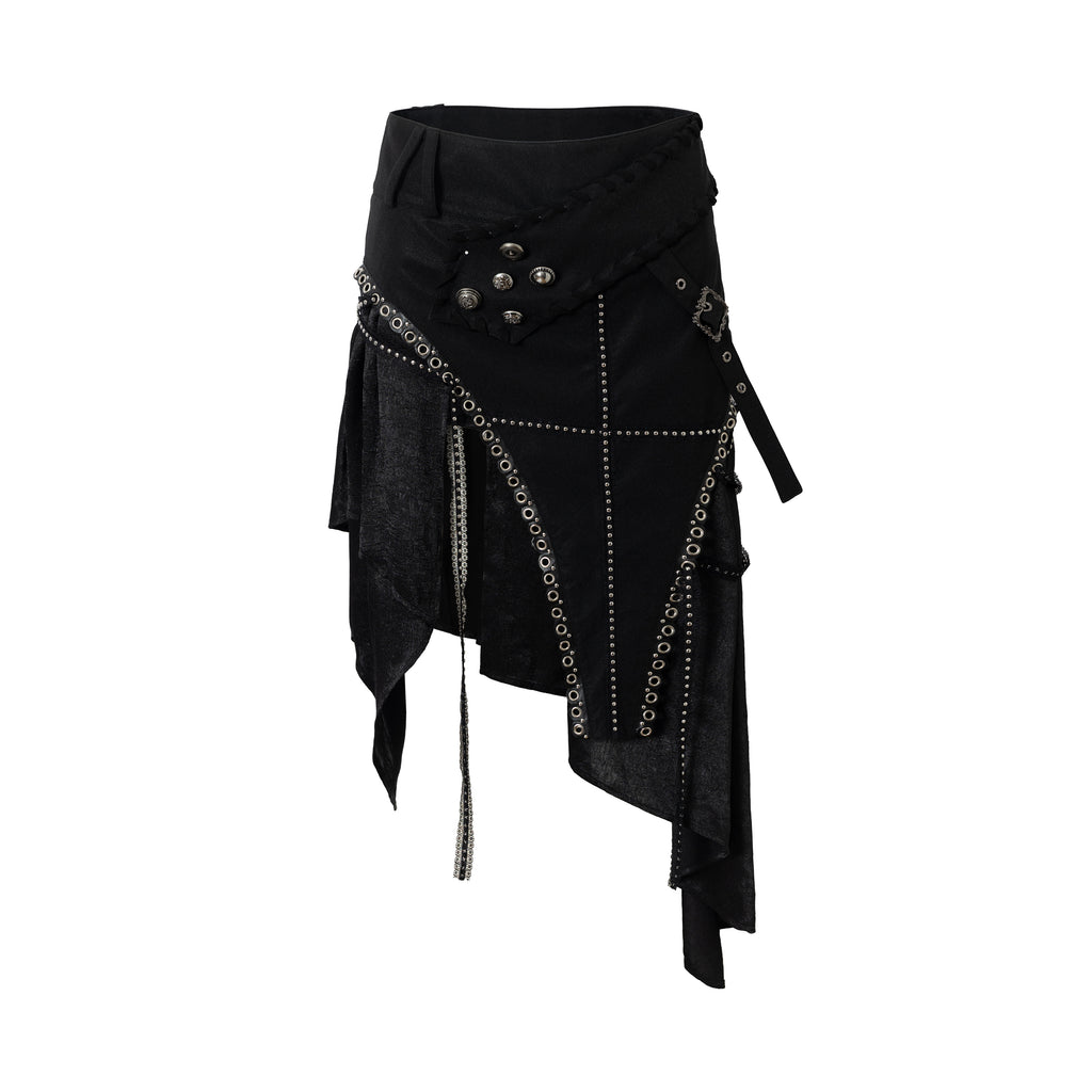 Asymmetric Leather Satin Long Skirt