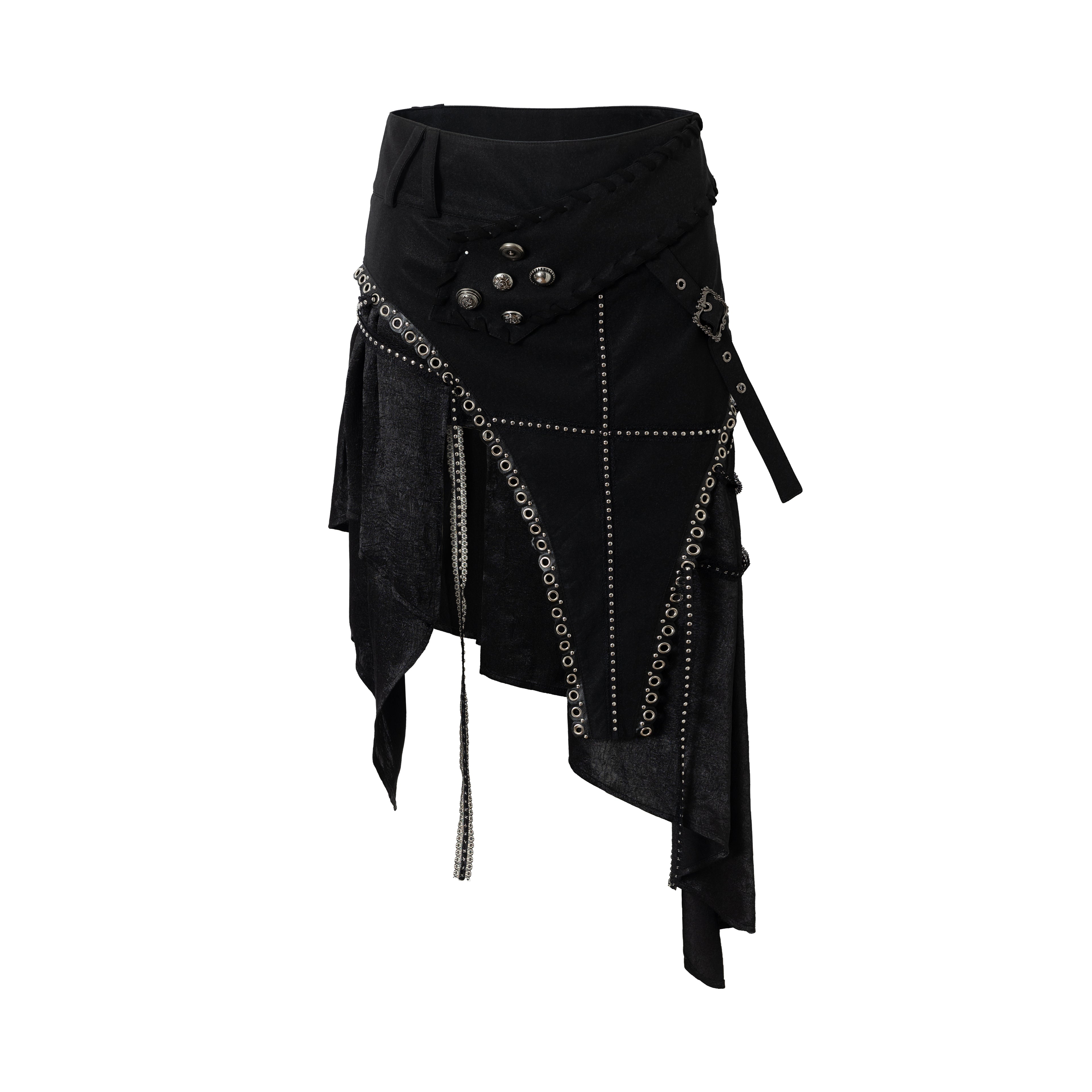 Asymmetric Leather Satin Long Skirt