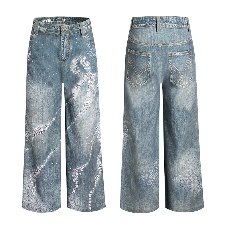 Full Rhinestone Bow Wide Leg Pants
