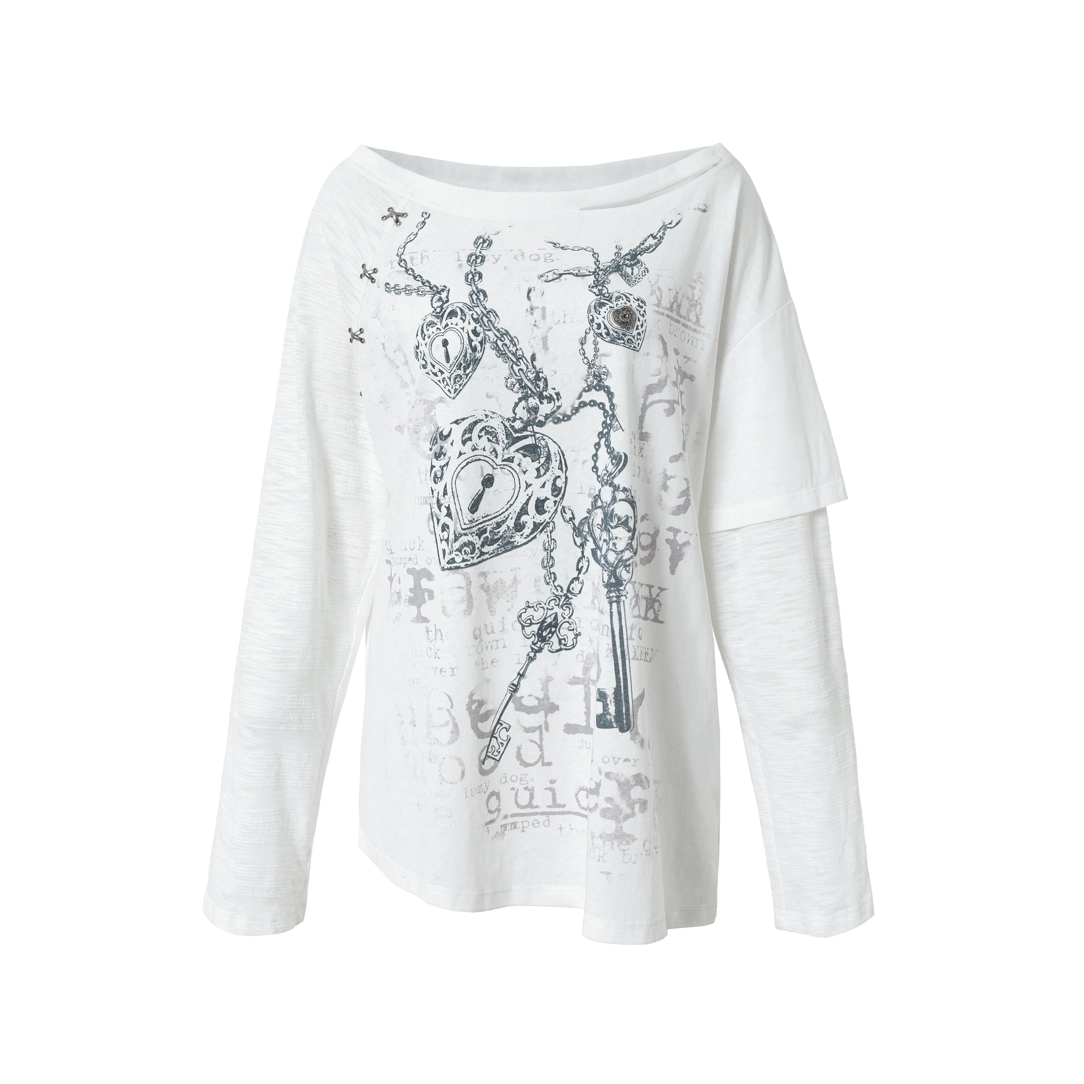 Distressed Fake Two-Piece Off-Shoulder Long Sleeve Top