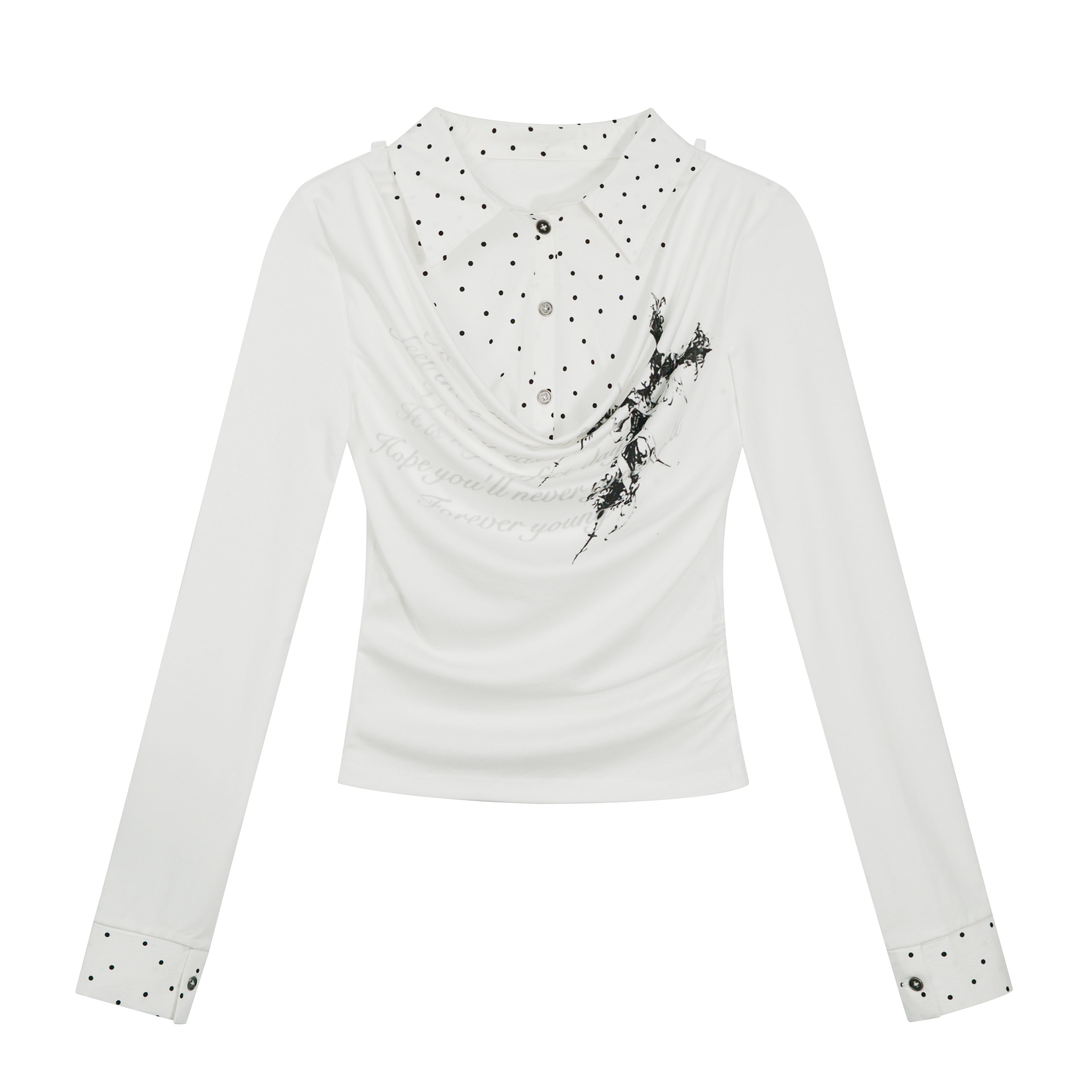 Plaid Tie-Dye Black Draped Long Sleeve Shirt