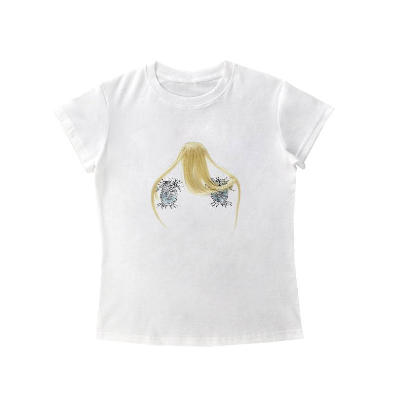 Big Eye Rhinestone Bangs Wig Tee