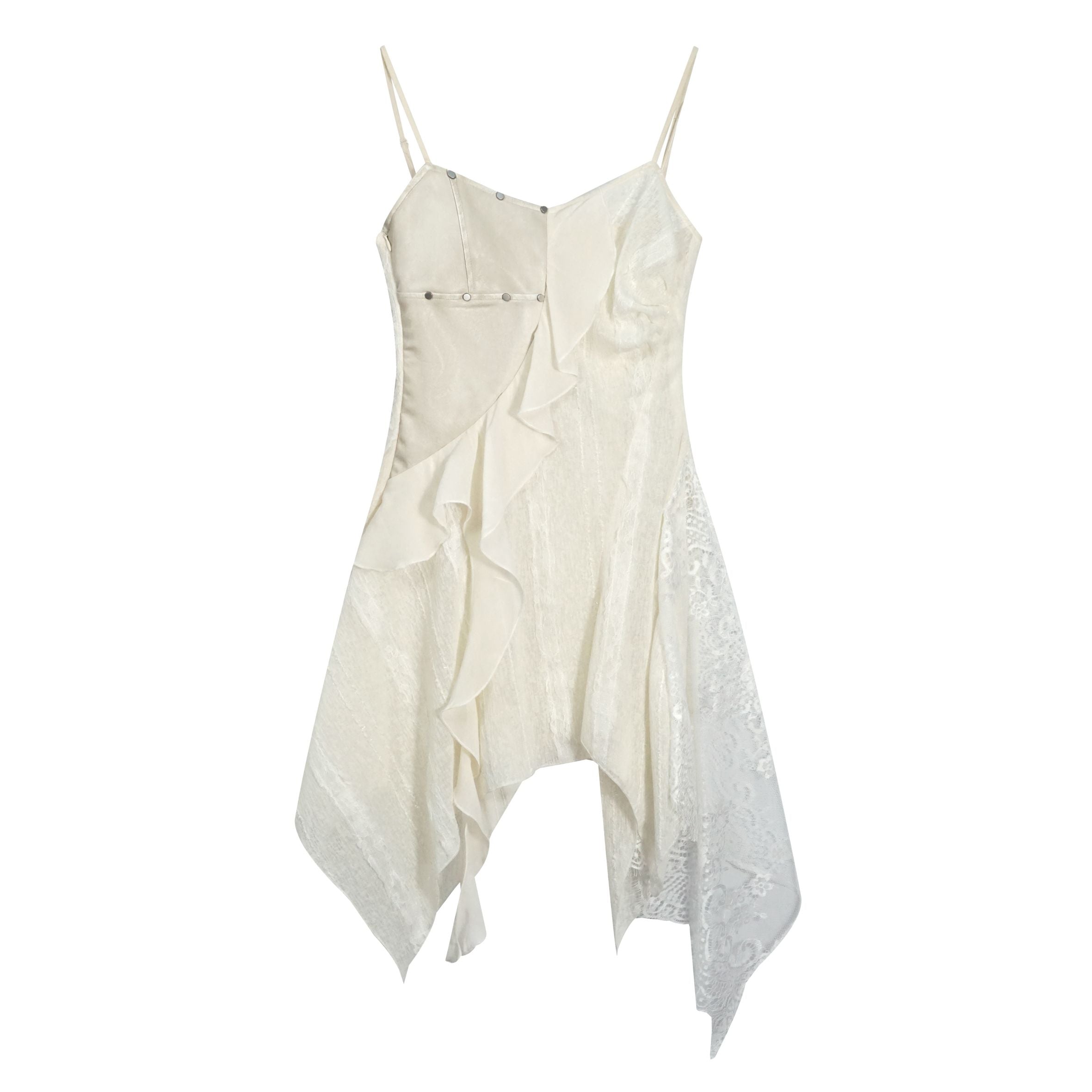 Leather-Panel Sheer Lace Slip Dress