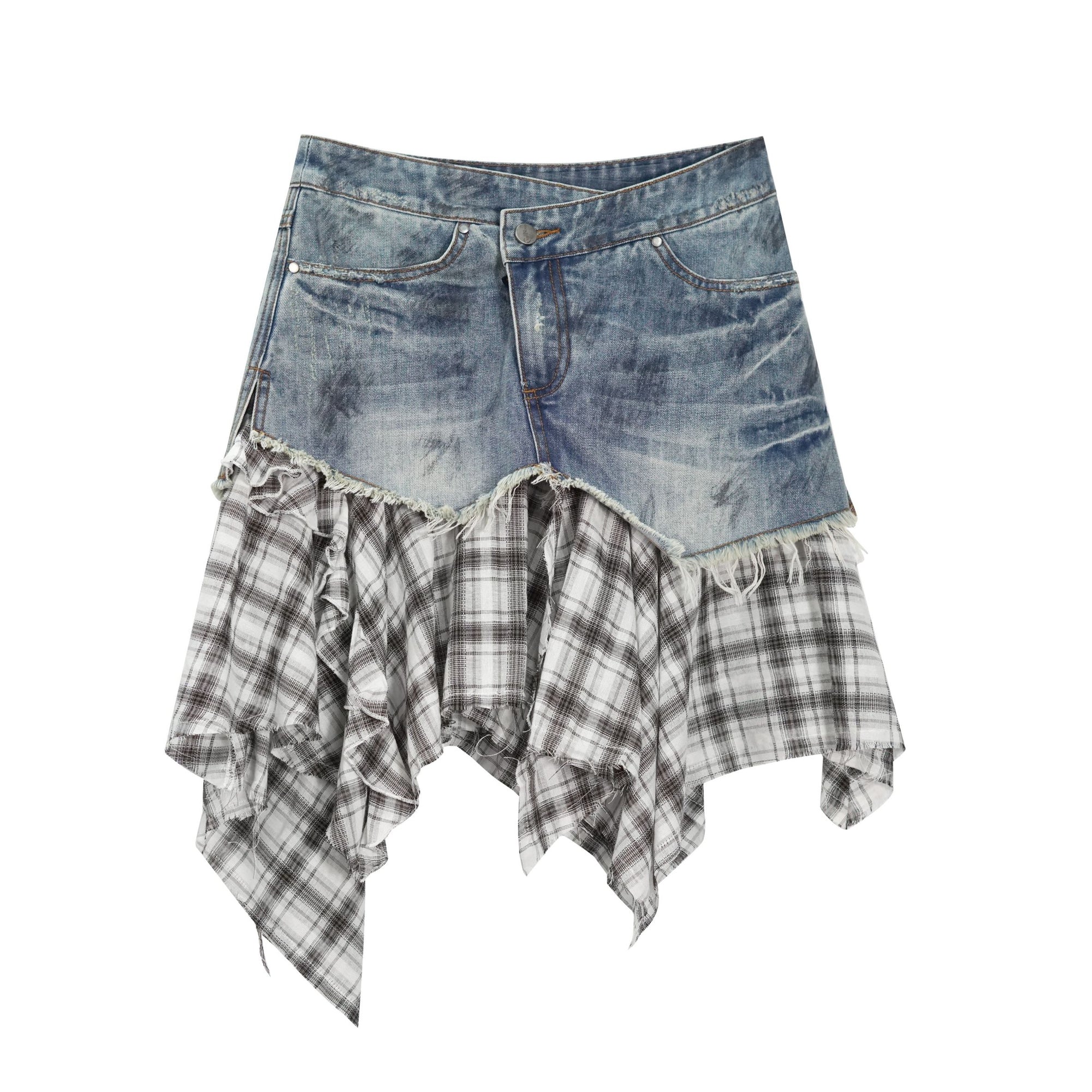 Dirty Wash Deconstructed Plaid Skirt