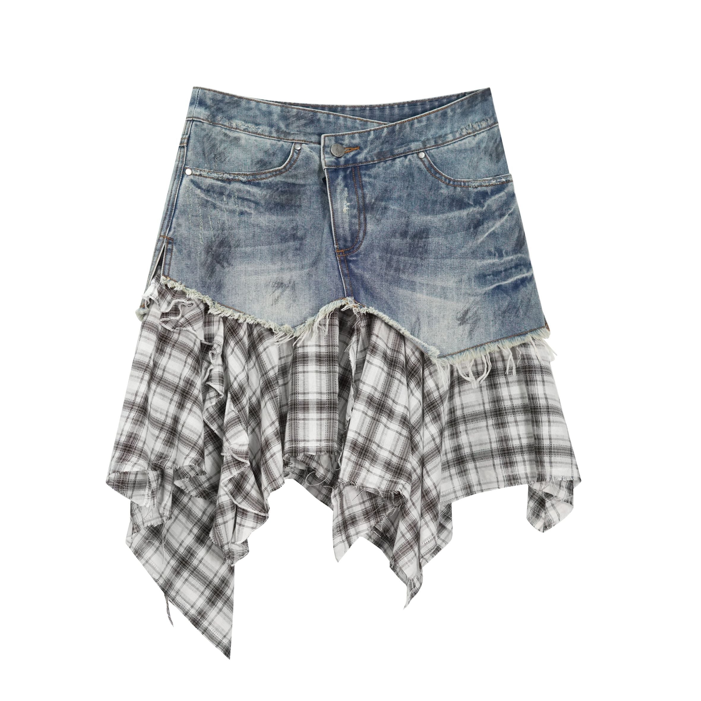 Dirty Wash Deconstructed Plaid Skirt