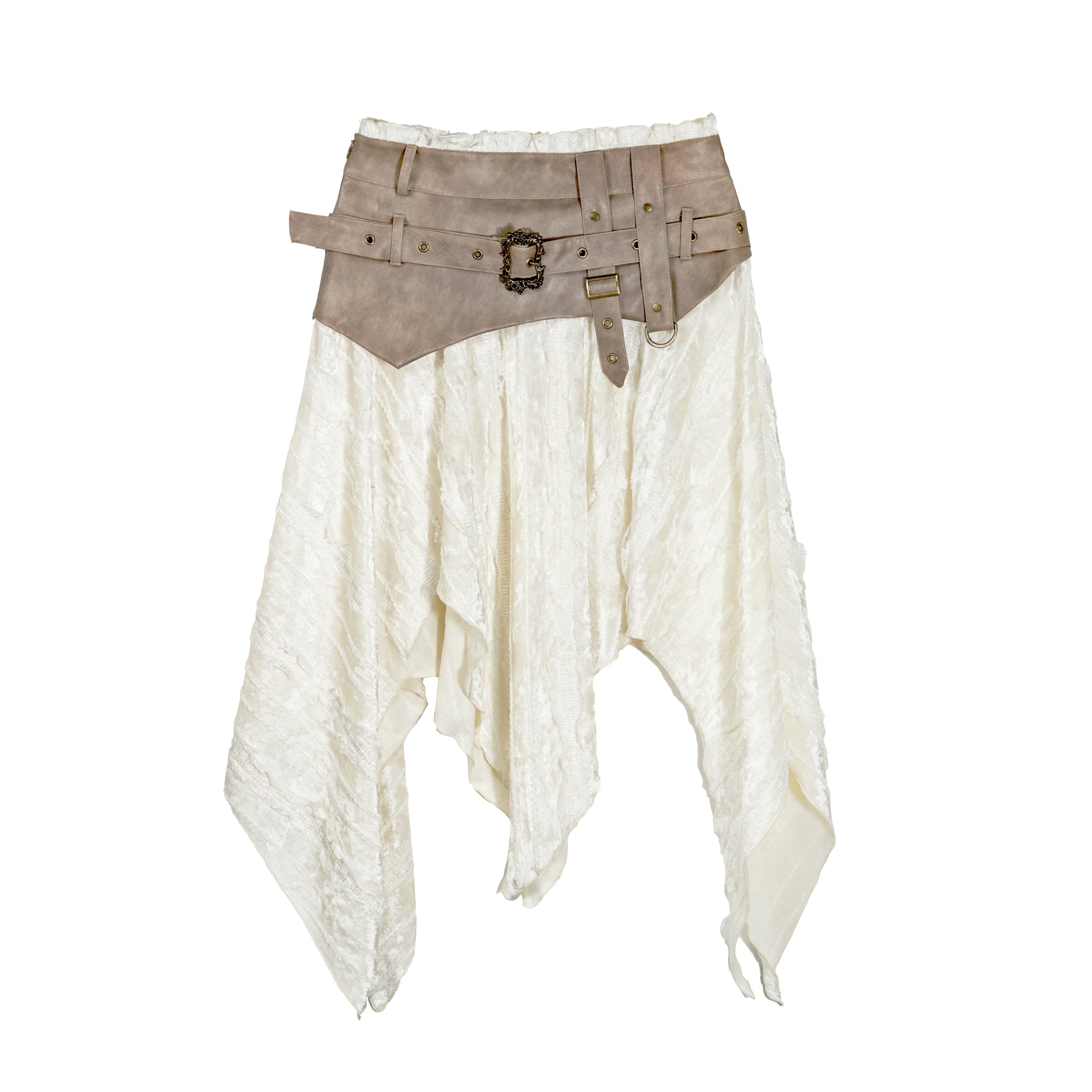 Velvet Patchwork Asymmetric Checkered Hem Midi Skirt