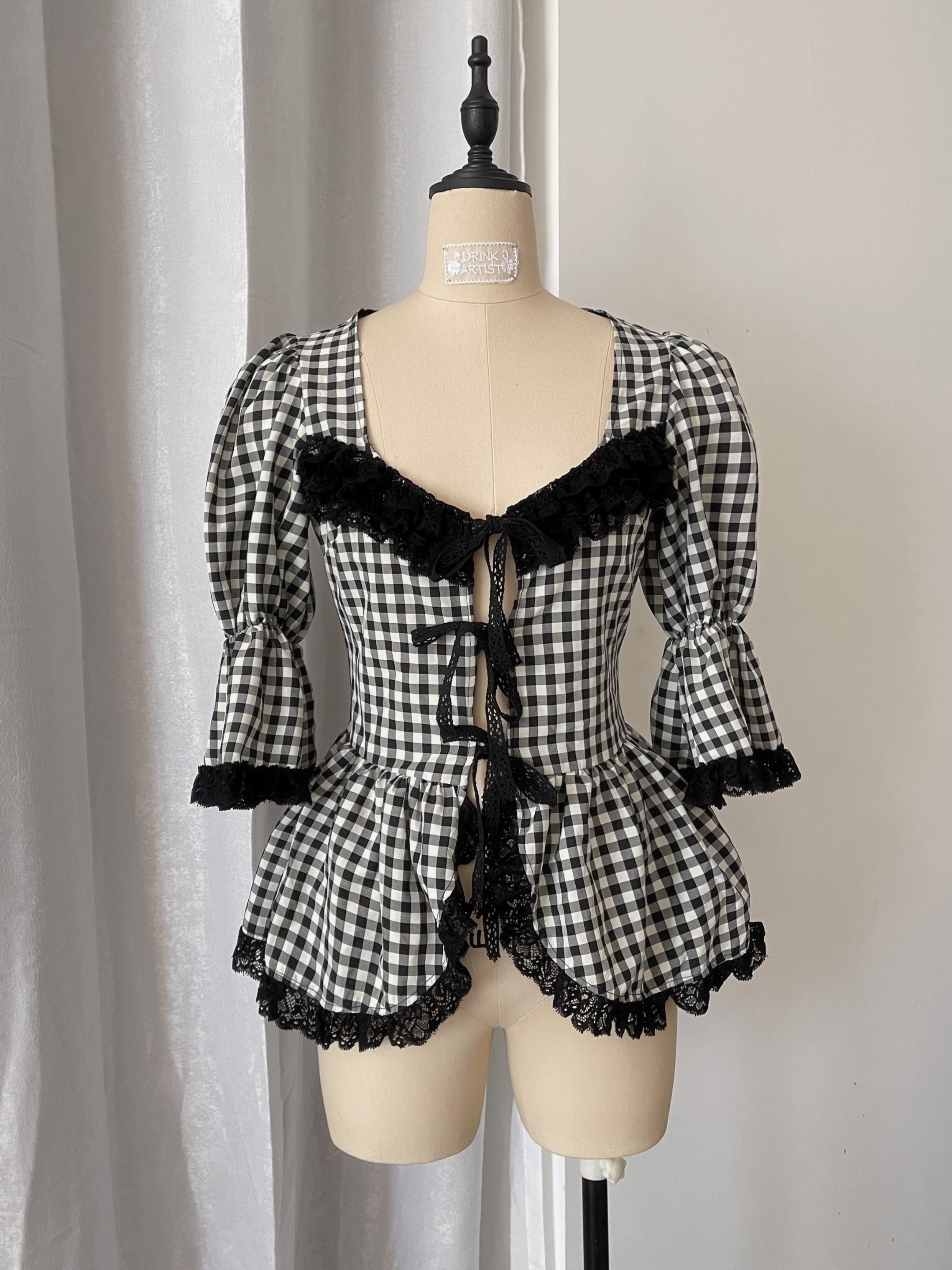Plaid Lace Tie-Front Rose Blouse/Dress