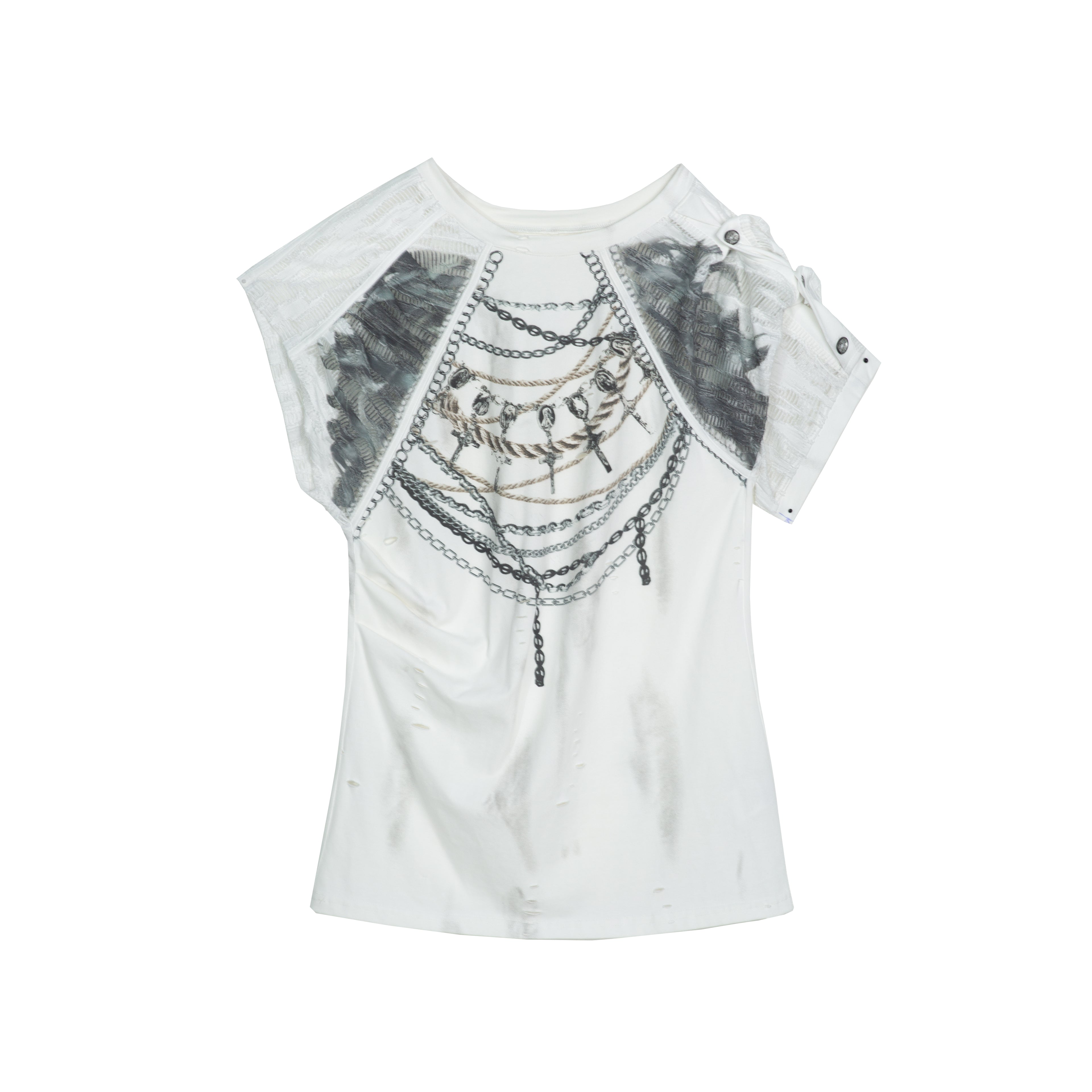 Chain Print Asymmetric T-shirt with Detachable Sleeves