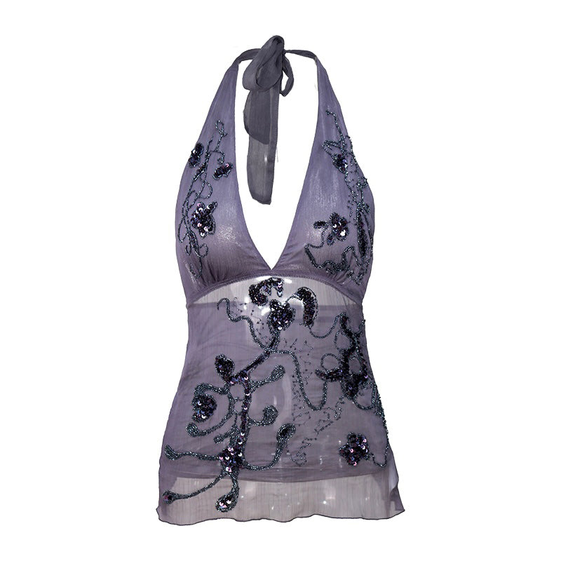 Embellished Beaded Halter Top
