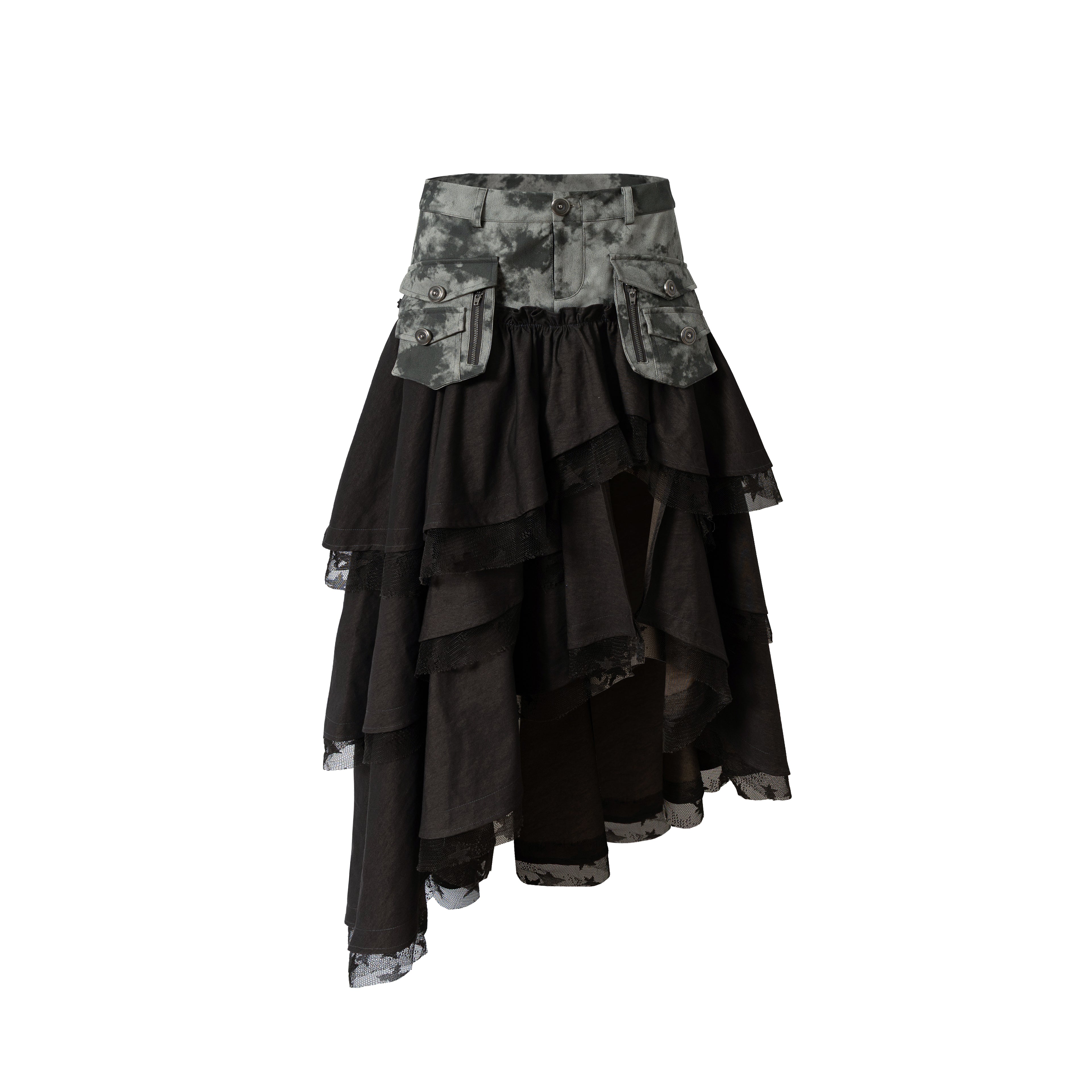 Asymmetrical Heavy-Tiered False Layered Maxi Skirt