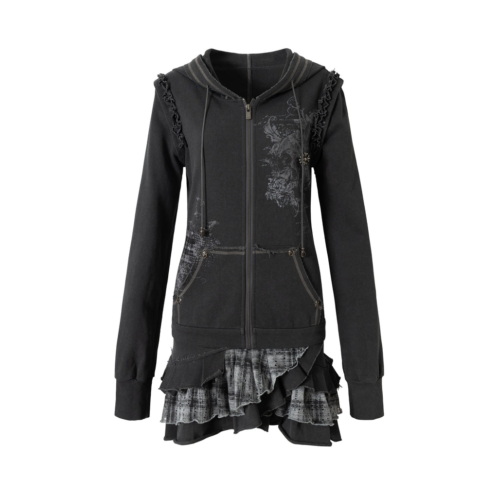 Y2K Print Detachable Hooded Sweatshirt Dress
