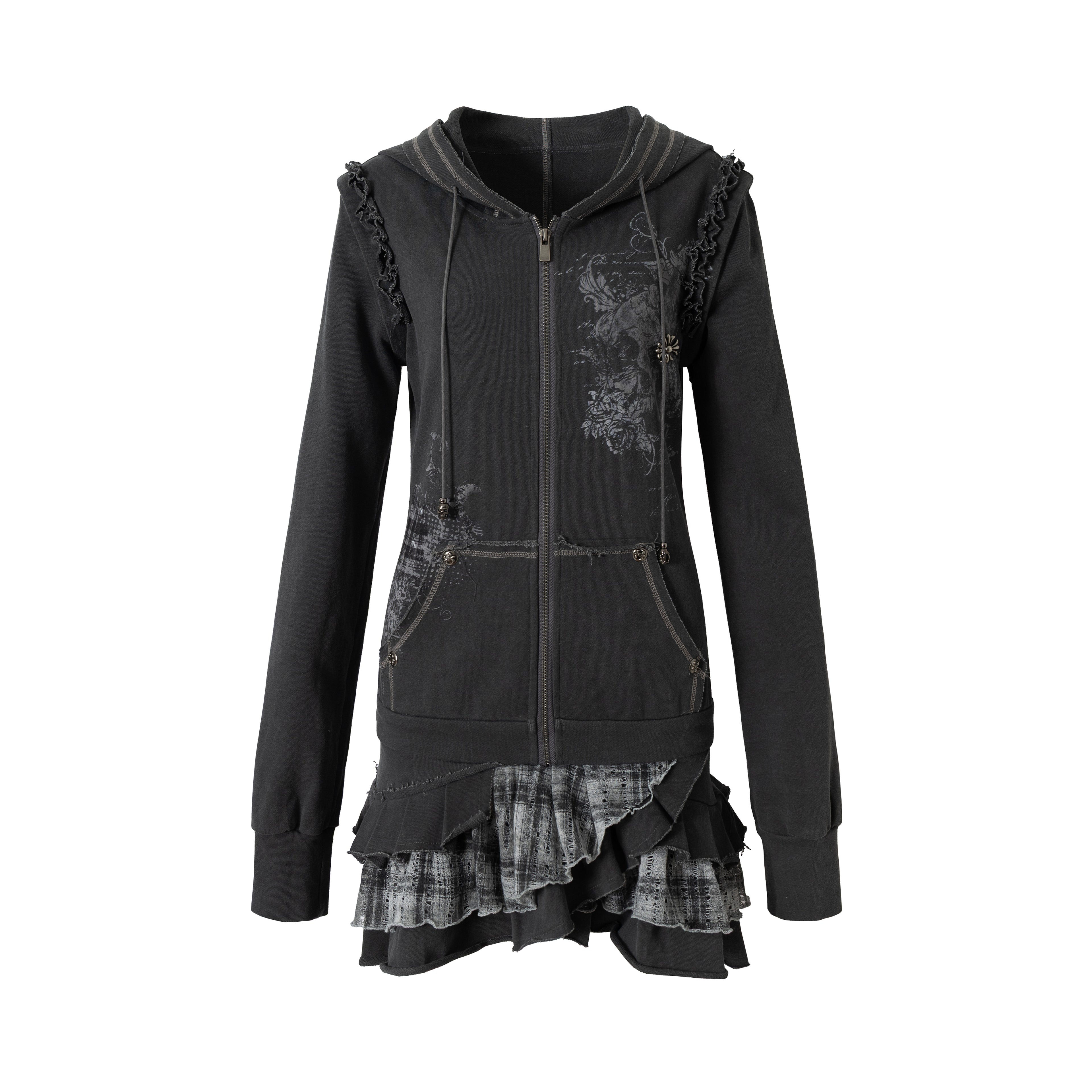 Y2K Print Detachable Hooded Sweatshirt Dress